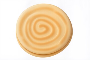 3D flat render of Chinese scallion pancake, simplified round layered shape, light golden tone, minimal detail, smooth clay-style finish, isolated white background