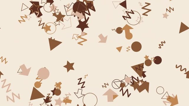 Confetti border frame featuring scattered stars, arrows, triangles, and zigzag lines in retro brown and sepia tones on a light neutral canvas.