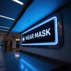 Illuminated Signage Advising Mask Usage Within Public Transit Locations To Prevent Contagion Spread