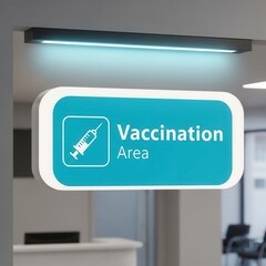Illuminated Vaccination Area Sign Guiding Patients to Immunization Services in a Clinic