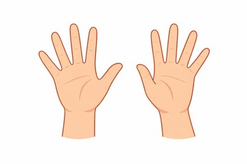 A simple and clean illustration showcasing two open human palms, one left and one right, presented side-by-side with fingers spread, against a minimalist white background.