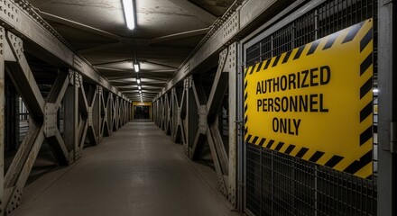 Industrial Corridor with Authorized Personnel Sign: Restricted Access in a Metal Structure