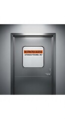 Industrial Door With Restricted Access Sign, Limited Entry, Authorized Personnel Only Entrance