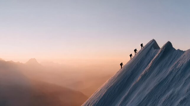 A group of people working together to climb up