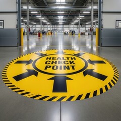 Industrial Health Check Point Sign Demonstrating Guidance And Safety Measures Inside A Warehouse