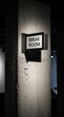 Industrial Interior Aesthetic Featuring Concrete Pillar And Break Room Signage For Corporate Spaces
