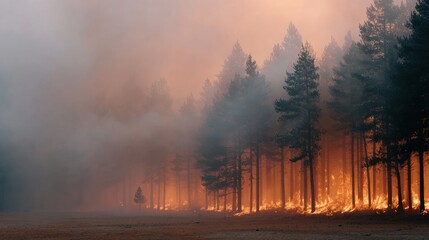 A forest engulfed in flames during a wildfire