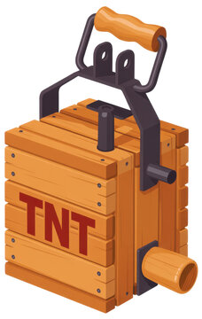 Cartoon TNT explosive box with handle wooden isolated on a transparent background