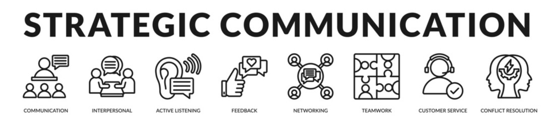 Fototapeta premium Strategic communication banner showcasing collaborative dialogue and structured conflict resolution expertise. in Lineal Icon Style