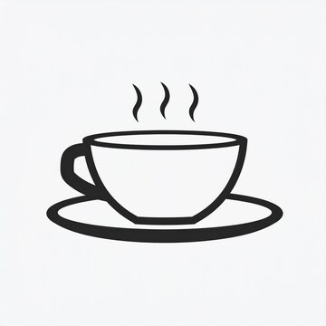 Hot steaming coffee cup icon minimalist black and white line art vector illustration