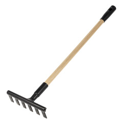 Wooden Handled Garden Rake on White Background