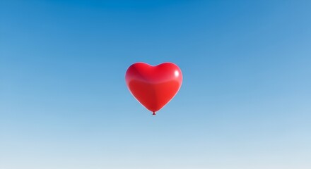 Red Heart Balloon Floating in a Clear Blue Sky.