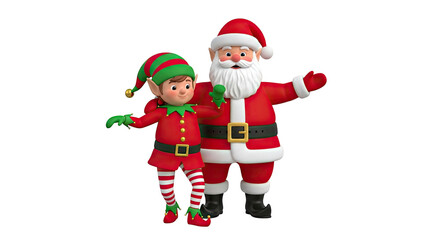 Santa Claus and Elf in Red and Green Outfits