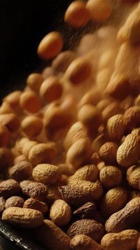 Close-up of peanuts falling into a pile.