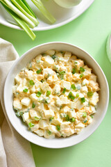 Egg salad with green onion, top view