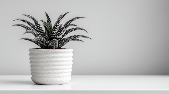 Zebra plant in white pot against white backdrop copy space for design use