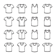 Fototapeta premium T-Shirt and Tank Top Collection, Various Styles, Outline Graphics, Stock Media