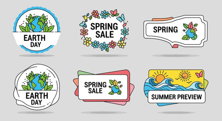 Obraz premium Collection of Earth Day and seasonal sale badges with floral and natural elements