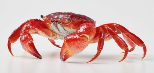 The Crab on White Background with Spread Claws and Glossy Red Shell Detail
