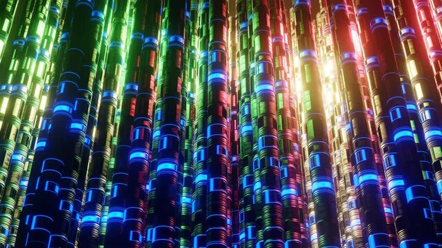 Big data flow visualization with blockchain technology for data science presentations, fintech videos, and tech company content. High-speed internet concept. 4K loop.