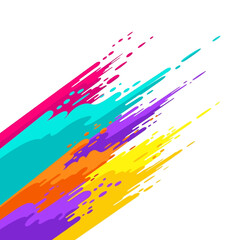 Vibrant colorful paint splashes diagonally across the canvas in a dynamic abstract illustration