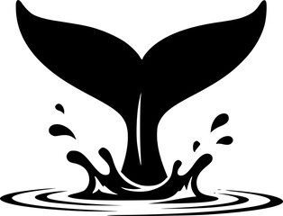 Naklejka premium Minimalist Whale Tail Silhouette - Elegant Marine Wildlife and Ocean Splash Vector