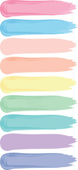 Collection of vibrant pastel hand-painted brush stroke elements; artistic graphic resources for creative design projects and digital effects.