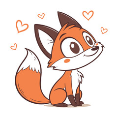 Cute cartoon character orange fox with hearts