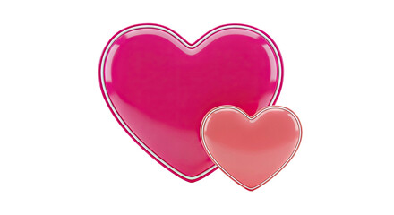 Two glossy hearts, one larger than the other, on a white background