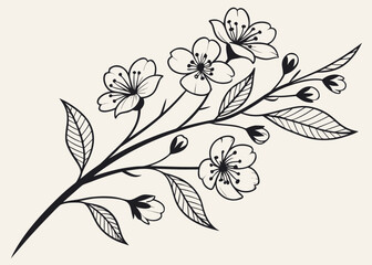 Hand-drawn botanical graphic sketch, petite floral tattoo idea, subtle stem and leaf details, editable vector format