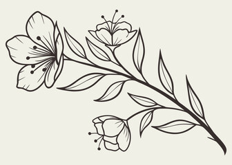 Hand-drawn botanical graphic sketch, petite floral tattoo idea, subtle stem and leaf details, editable vector format 2
