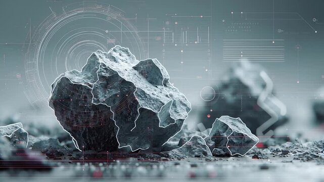 Rare earth materials shaping the future of global industry concept, refined mineral crystals embedded within high-tech factories and automated infrastructure, subtle energy and data flow visuals