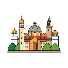 Fototapeta premium Grand Italian landmark complex with dome towers and greenery for Festa della Repubblica