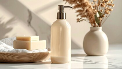Minimalist Bathroom Setting with Lotion and Soap