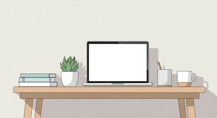 Laptop on Desk with Office Supplies.