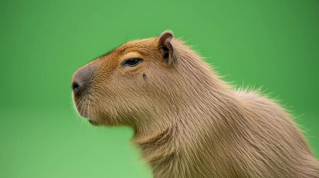 Close-up of capybara looking left outdoors