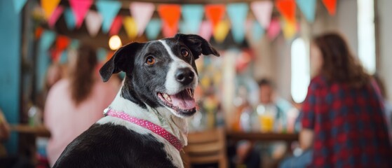 The Dog Enjoying a Colorful Indoor Birthday Party with Friends and Decorations