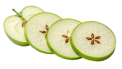 set of green apple slice ,isolated on transparent png