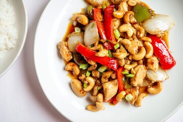 cashew chicken with vegetables and rice