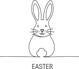 Minimalist single line drawing features a cute, stylized bunny rabbit illustration perfectly suited for celebrating the joyful spring holiday of Easter