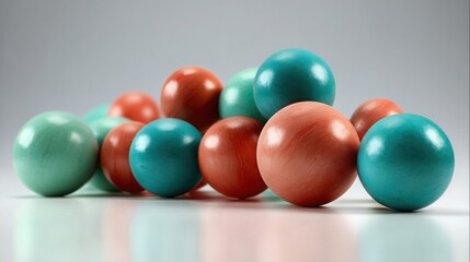 Obraz premium Vibrant, Smooth, Rounded Marbles in Orange and Teal Hues, Stacked in Playful Arrangement