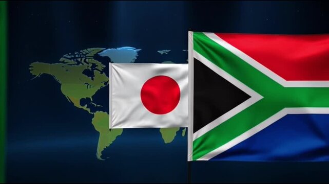 World flags waving in front of global map background cinematic motion footage