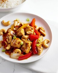 cashew chicken with vegetables and rice