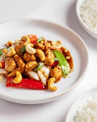 cashew chicken with vegetables and rice