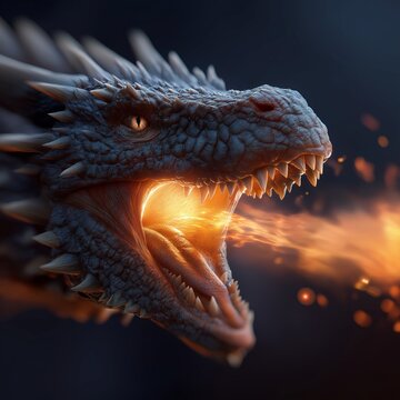 Feuerspeiender Drache auf dunklem Hintergrund