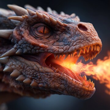 Feuerspeiender Drache auf dunklem Hintergrund