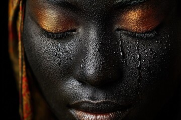 Beauty in Tranquility Shines Through Droplets on a Serene Face Generative AI