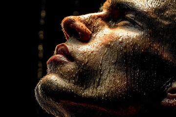 Emotion Captured in Dark Elegance With Glistening Details Highlighting the Face Generative AI