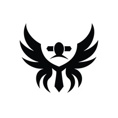 Strong gorilla face with textured wings and barbell