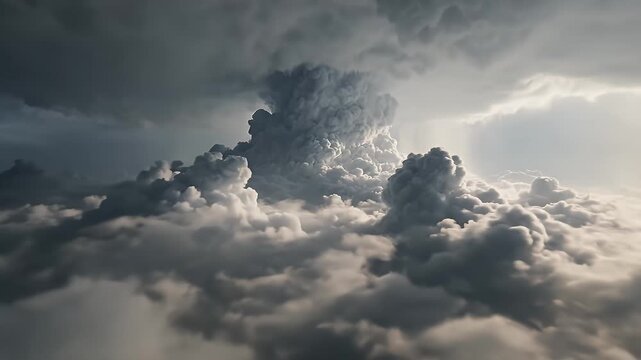 Thunderous skies with a lightning strike piercing through dense storm clouds